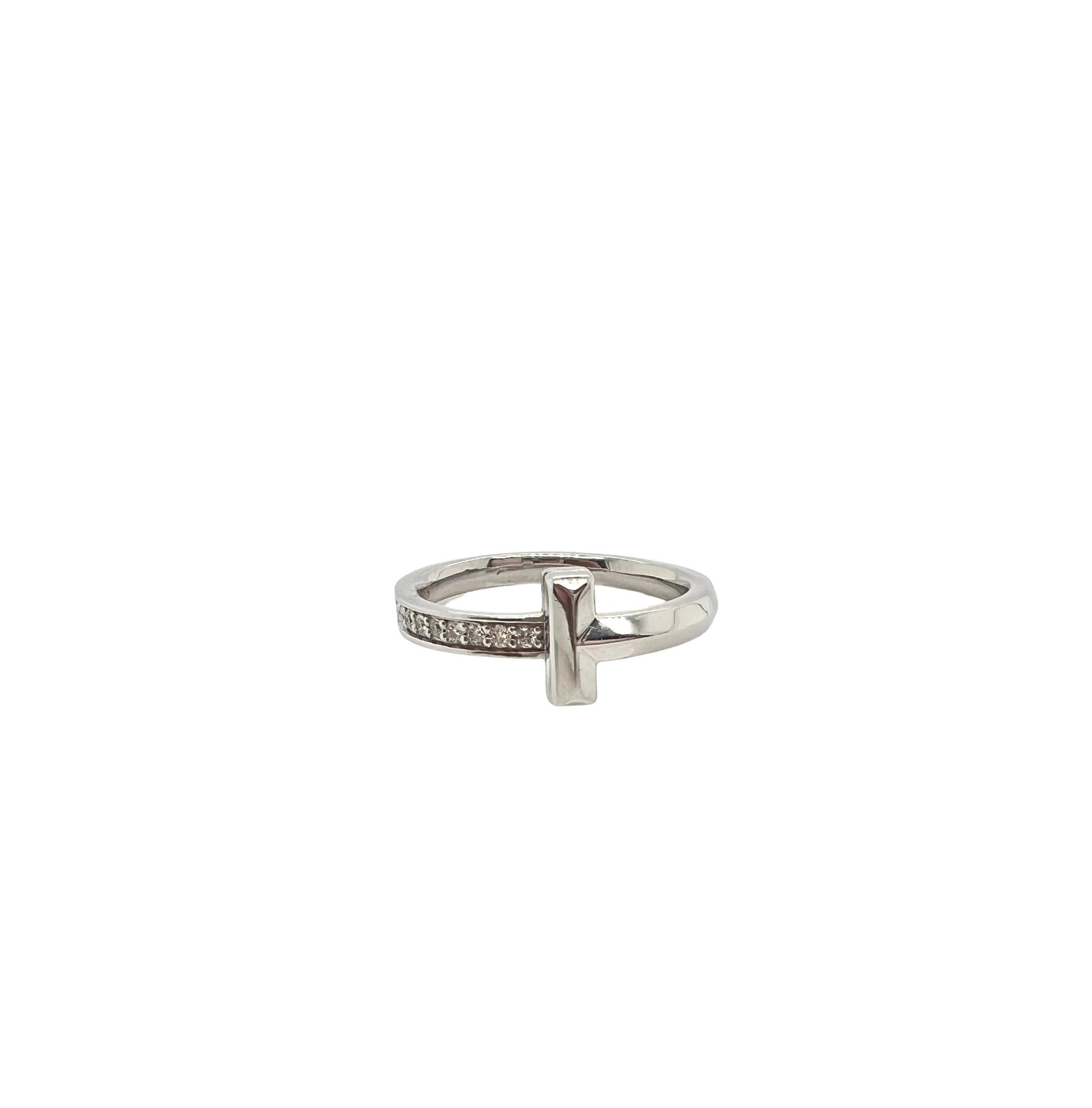 Tiffany & Co 18k White Gold Diamond T Ring