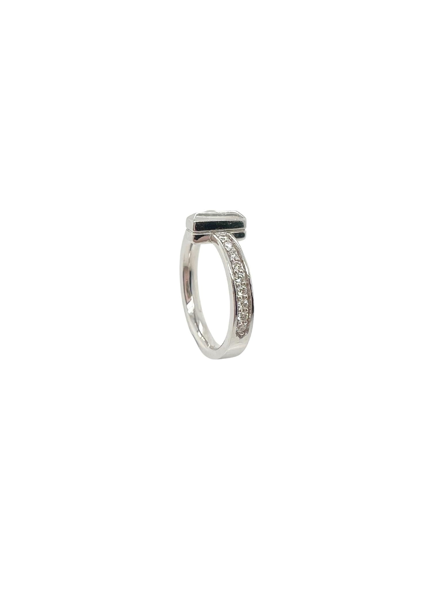 Tiffany & Co 18k White Gold Diamond T Ring