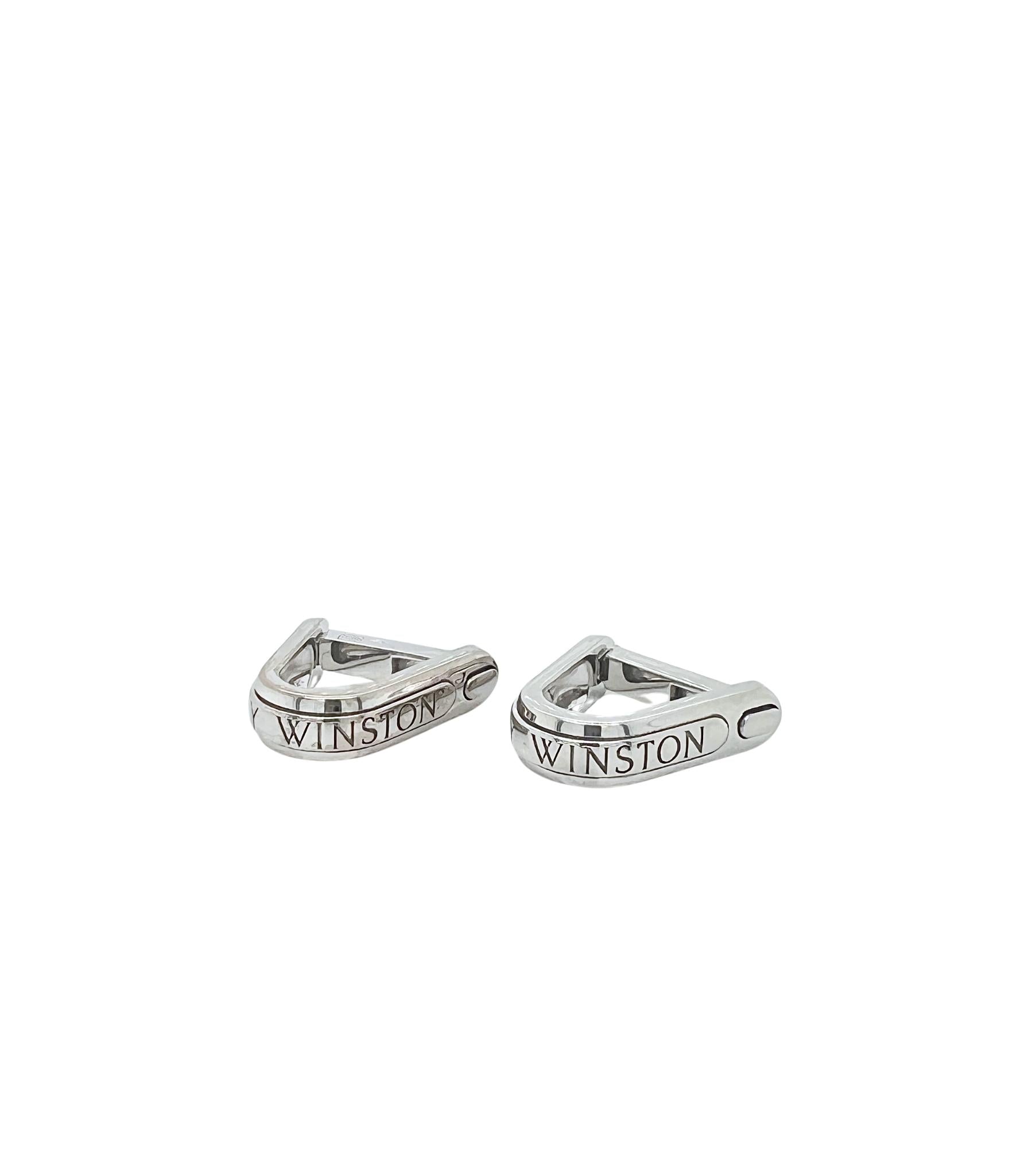 Harry Winston 18k White Gold Signature Engraved Cufflinks