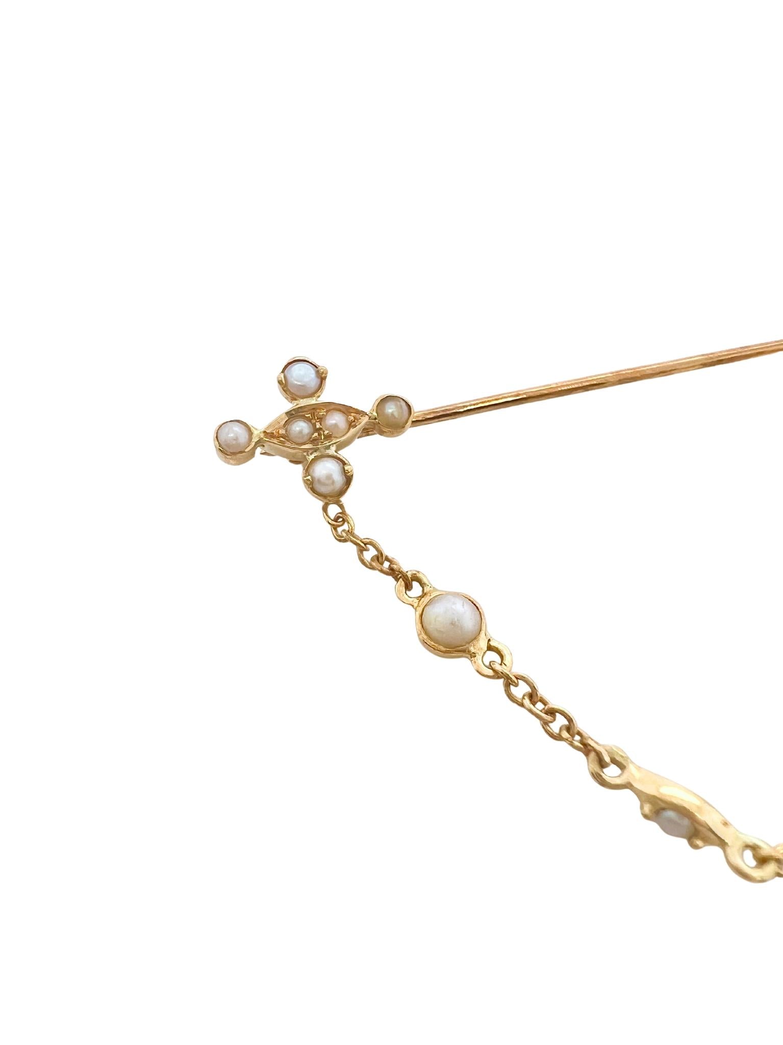 Victorian 18k Yellow Gold Amethyst Seed Pearl Brooch