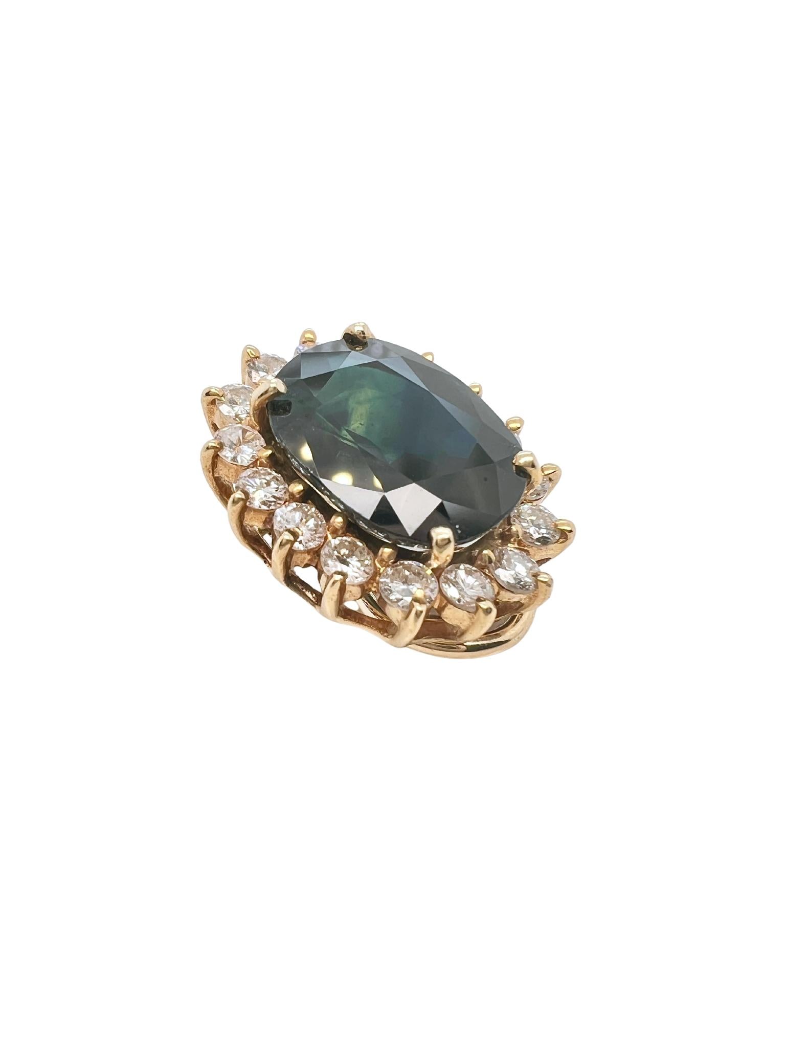 Pair of 14k Gold, Sapphire and Diamond Earrings Earclips
