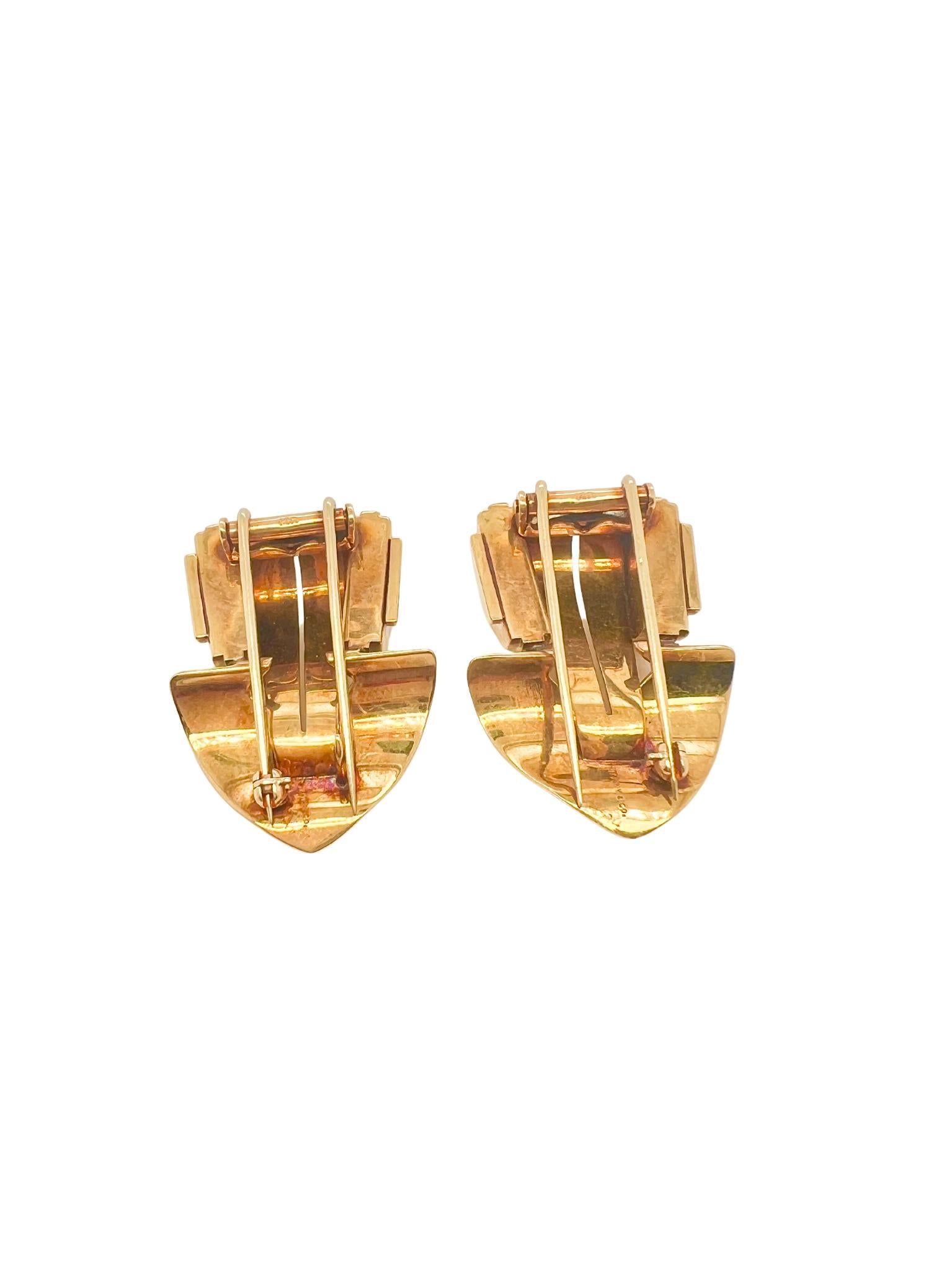 Pair of Tiffany & Co. 14k Gold Clip-Brooches