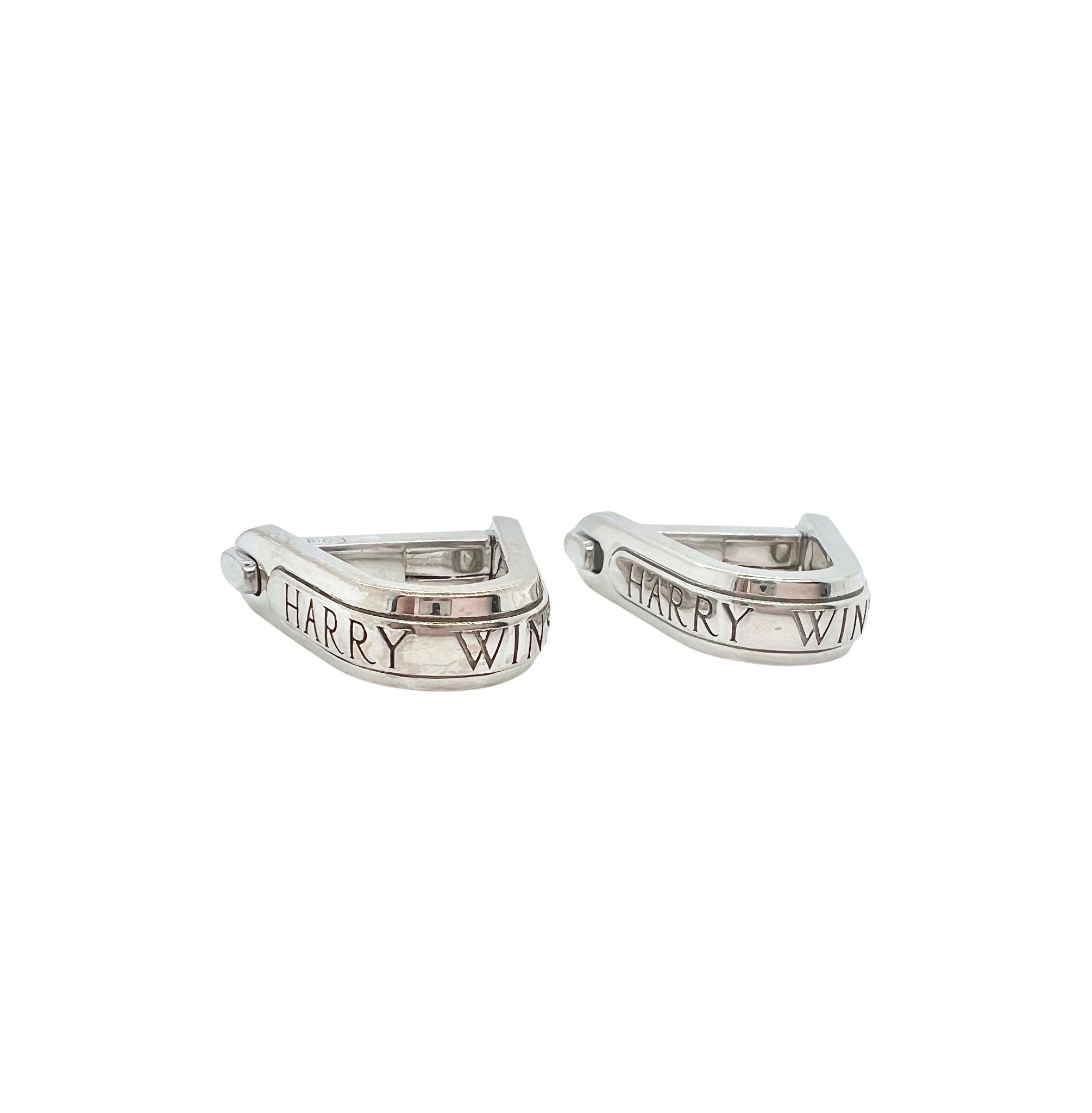 Harry Winston 18k White Gold Signature Engraved Cufflinks
