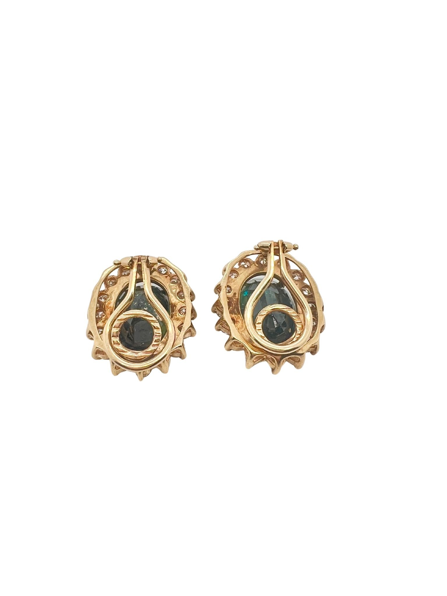 Pair of 14k Gold, Sapphire and Diamond Earrings Earclips