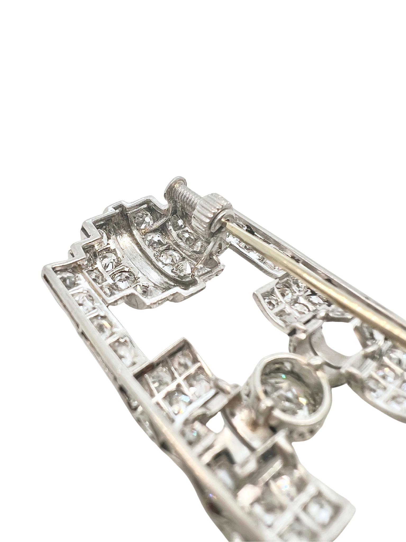 Platinum Diamond and Black Enamel Brooch