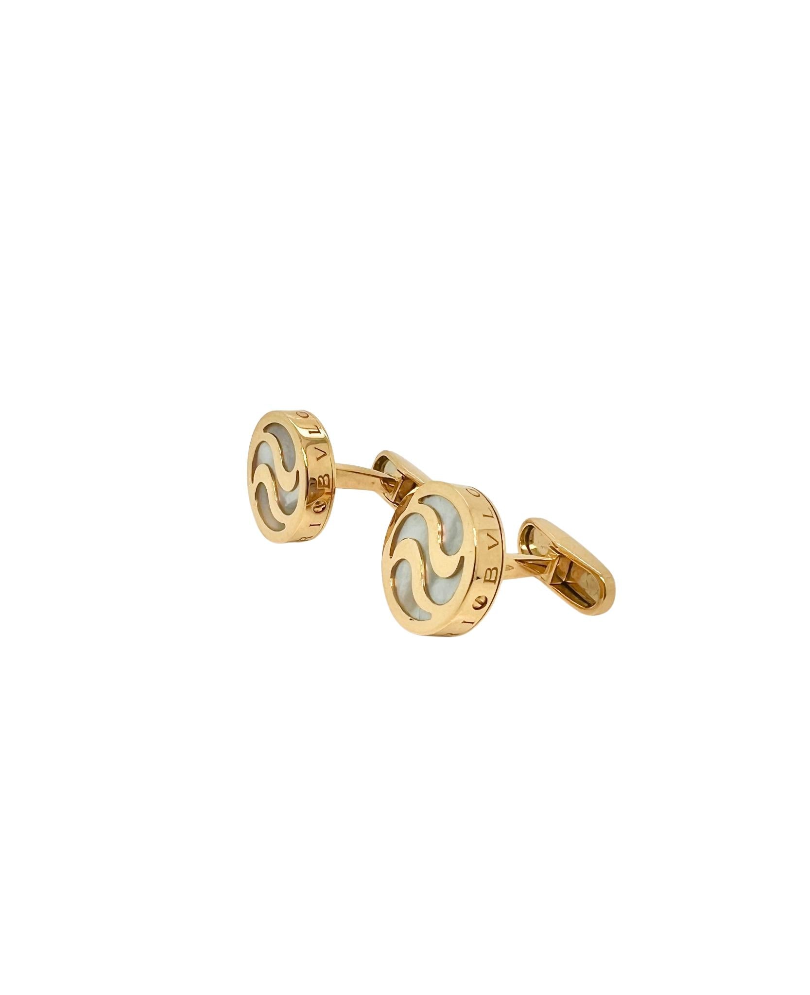 Bvlgari 18K Yellow Gold Mother of Pearl Cufflinks