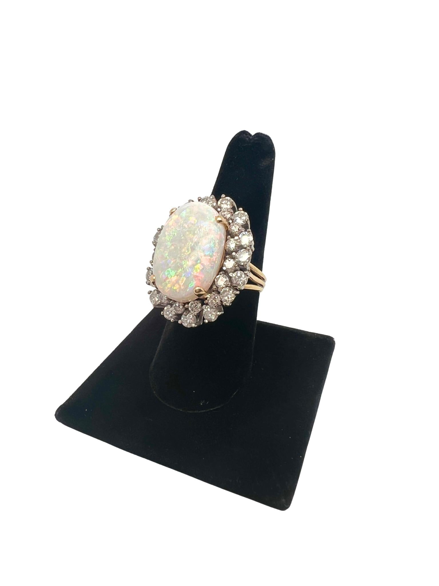 White Opal and Diamond Two-Color 14k Gold Ring