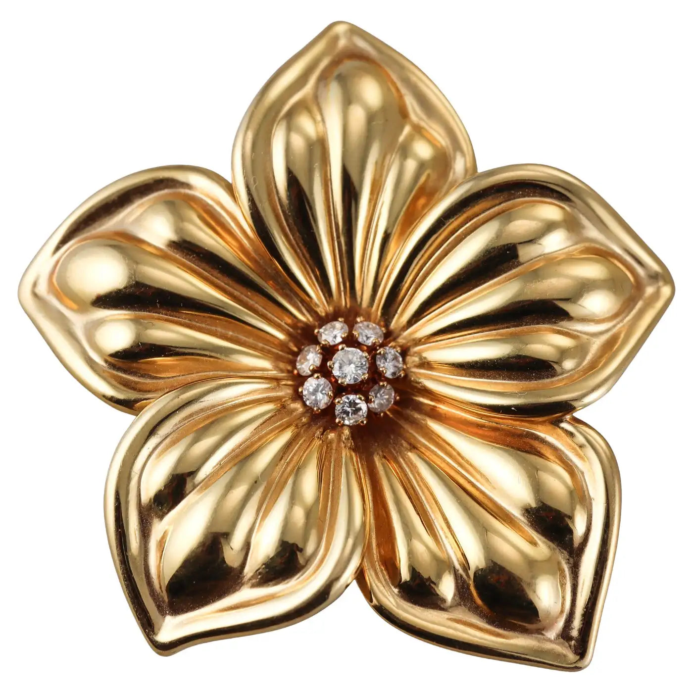 Van Cleef & Arpels Yellow Gold Diamond Large Flower Brooch