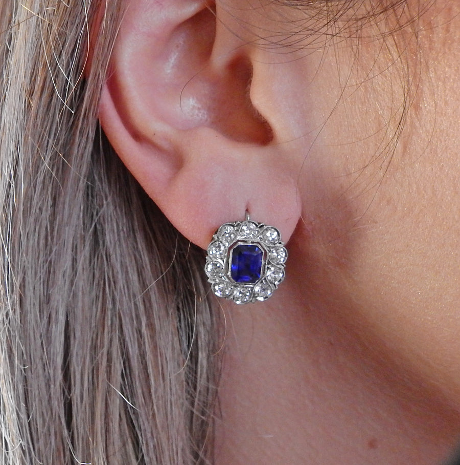 Platinum Diamond Sapphire Cocktail Earrings