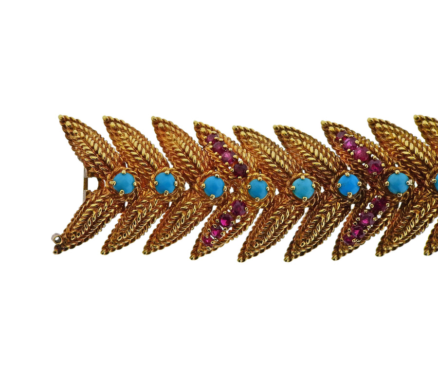 1960s Turquoise Ruby Gold Bracelet