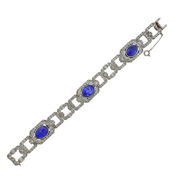 France Sapphire Cabochon Diamond Platinum Bracelet