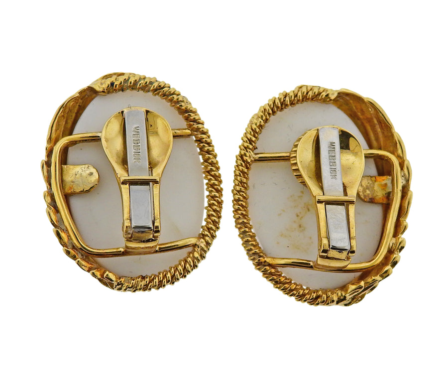 David Webb White Coral Gold Earrings