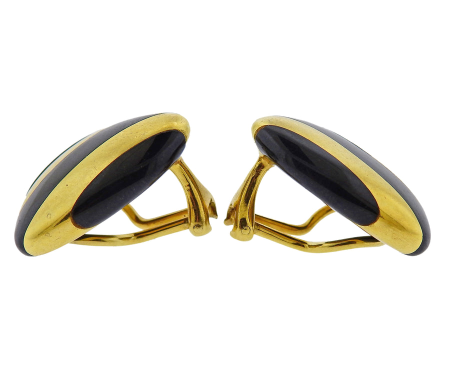 Tiffany & Co Inlay Black Jade Gold Earrings