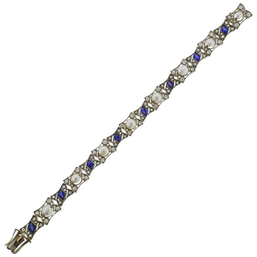 Antique Gold Natural Pearl Diamond Bracelet