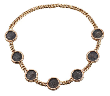 Bulgari Monete 7 Ancient Coin Diamond Rose Gold Necklace