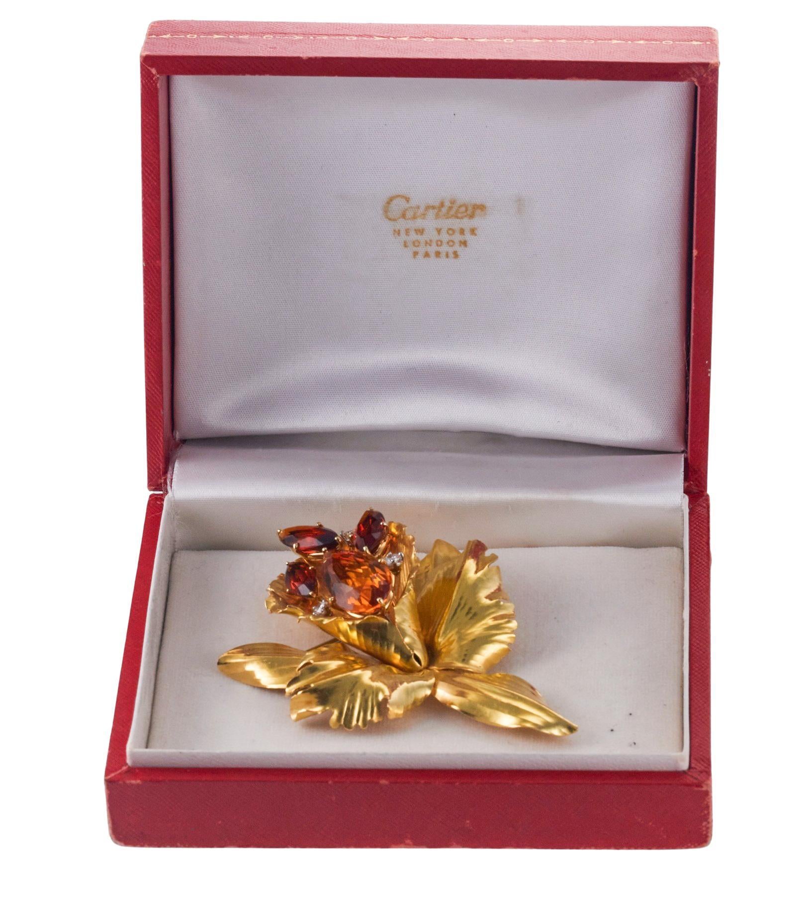 Cartier Citrine Diamond Gold Orchid Flower Brooch