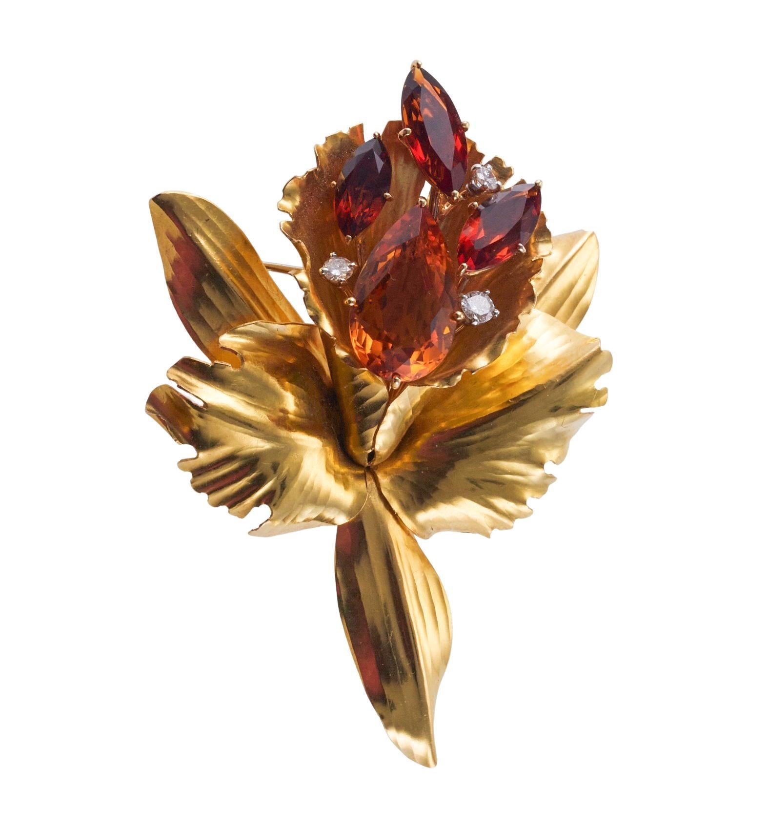 Cartier Citrine Diamond Gold Orchid Flower Brooch