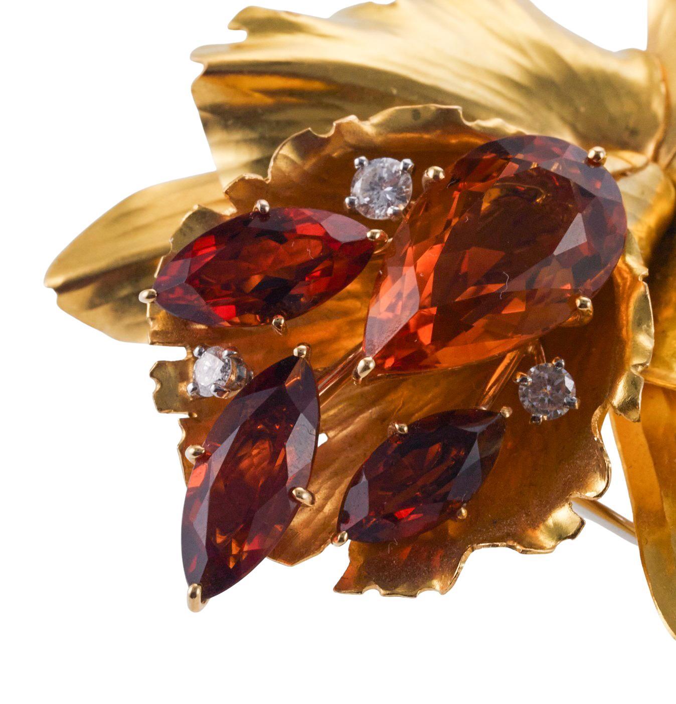 Cartier Citrine Diamond Gold Orchid Flower Brooch