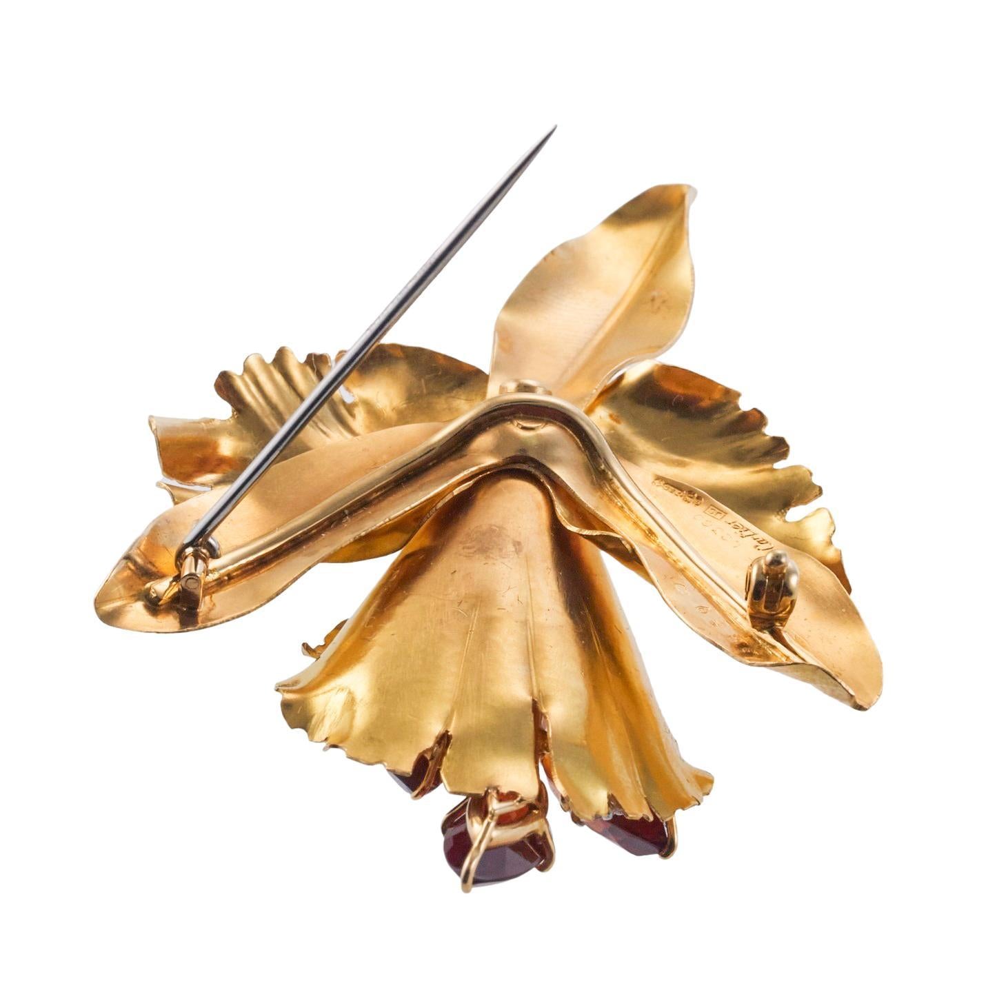 Cartier Citrine Diamond Gold Orchid Flower Brooch