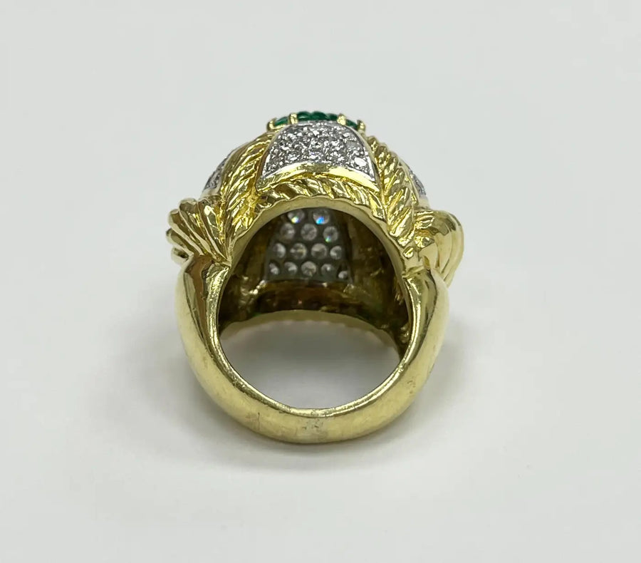 David Webb 18K Gold and Platinum Diamond and Emerald Ring