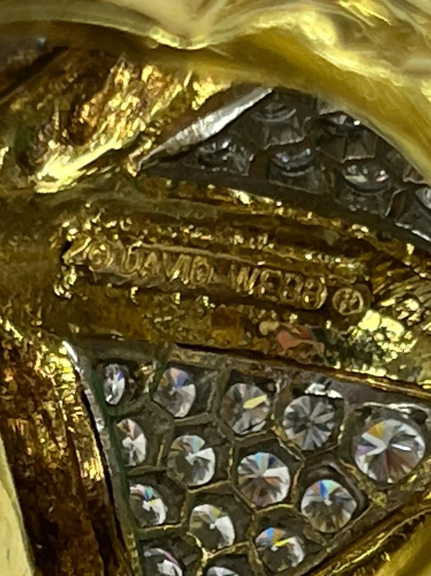 David Webb 18K Gold and Platinum Diamond and Emerald Ring