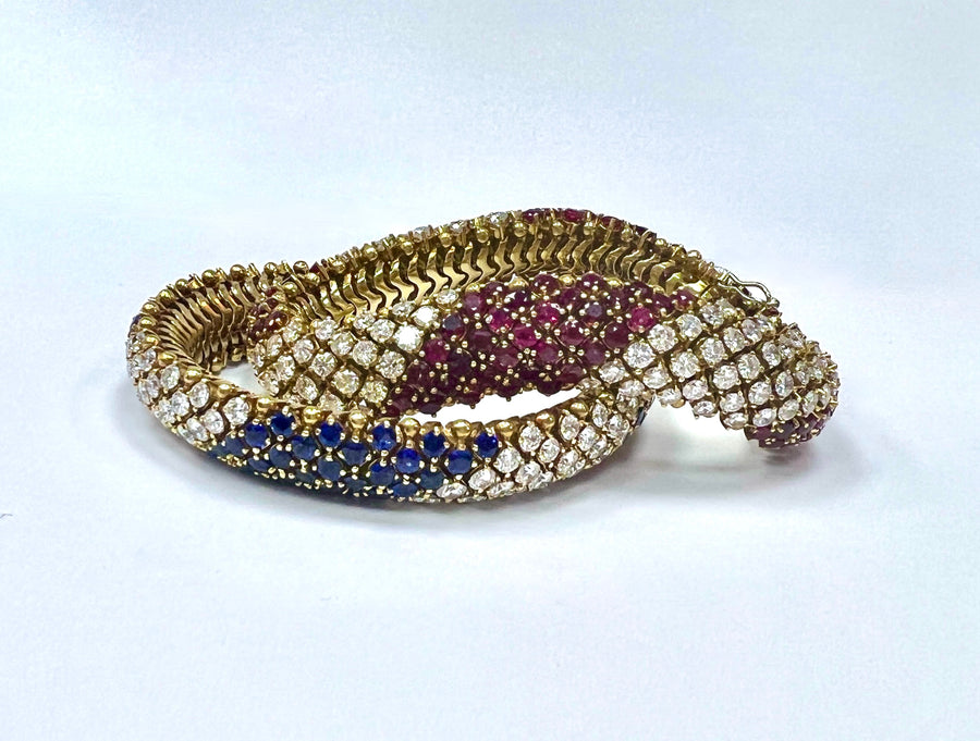 A Set of Gold, Ruby, Sapphair and Diamond Bracelets