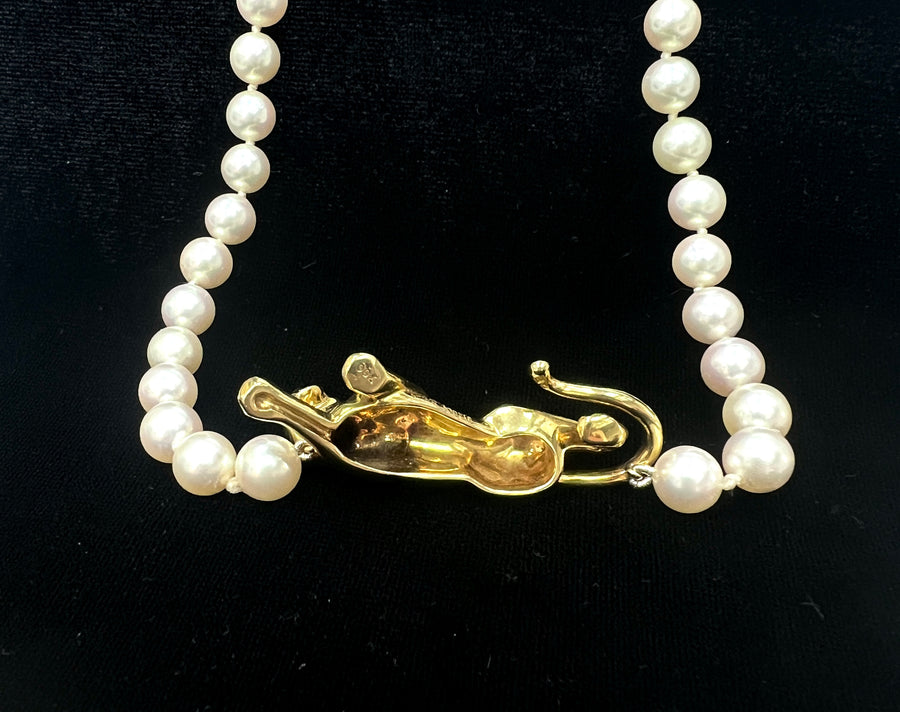 Cartier Vintage 18K Yellow Gold Panthere Emerald and Pearl Necklace
