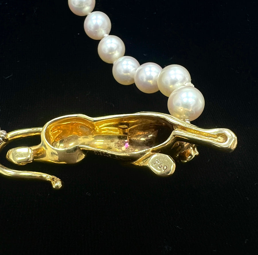 Cartier Vintage 18K Yellow Gold Panthere Emerald and Pearl Necklace