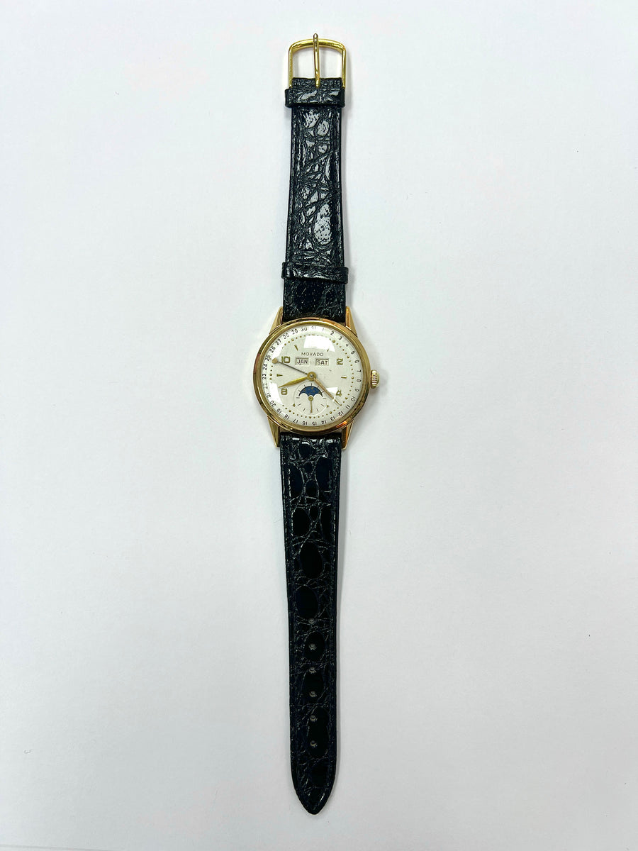 Vintage Movado Triple Date Moonphase 14K gold Watch