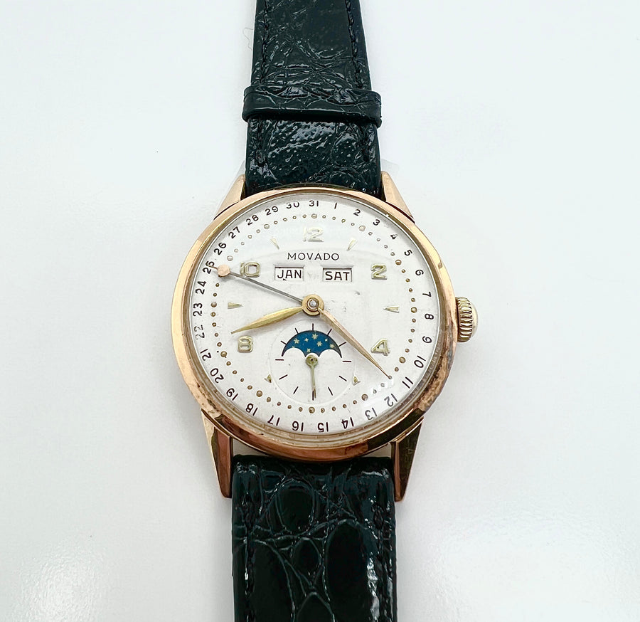 Vintage Movado Triple Date Moonphase 14K gold Watch