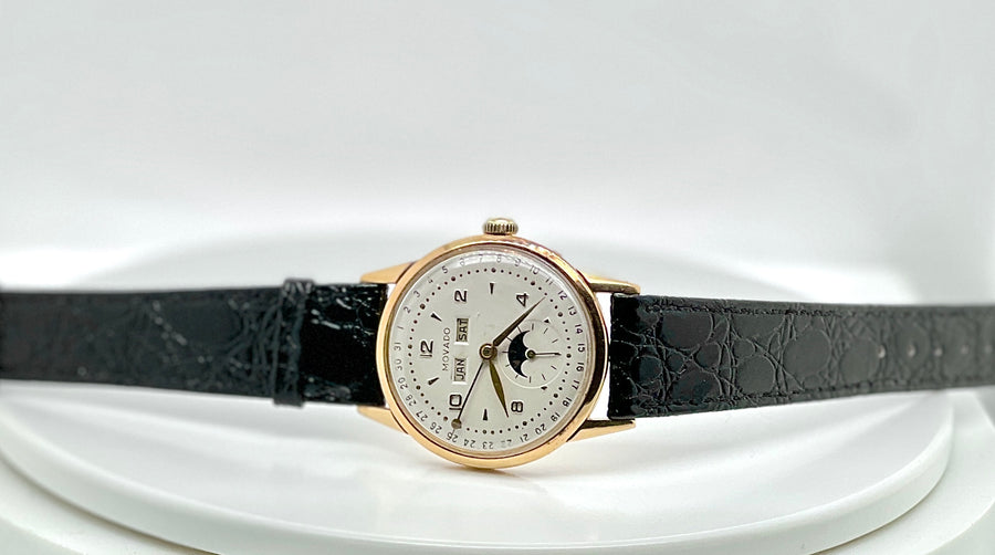 Vintage Movado Triple Date Moonphase 14K gold Watch