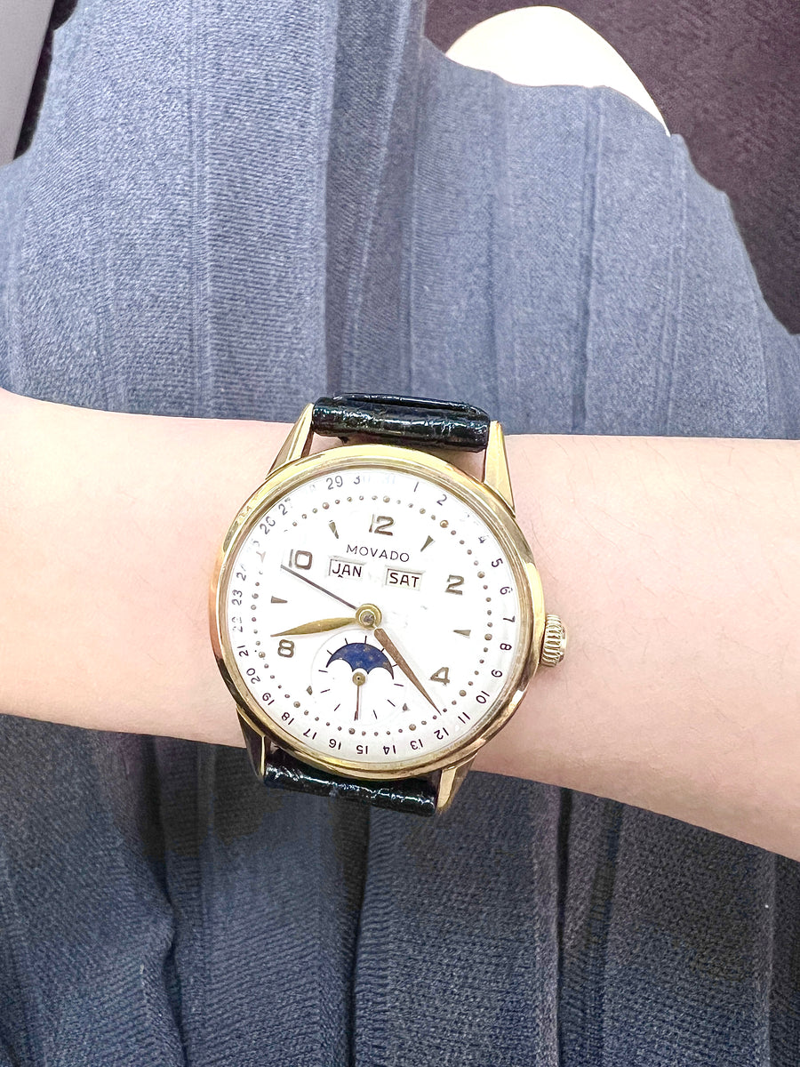 Vintage Movado Triple Date Moonphase 14K gold Watch