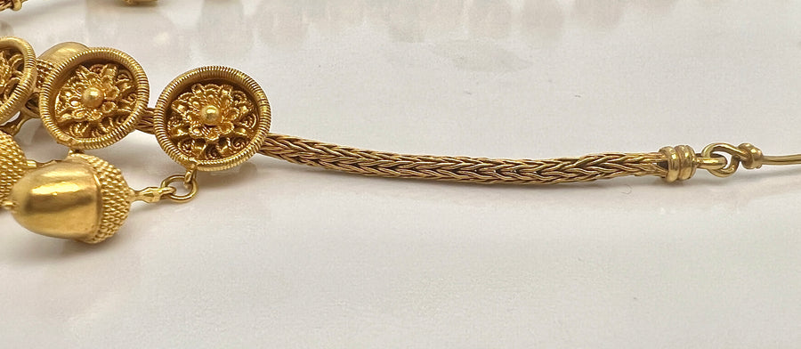 Ilias Lalaounis 22K YG Etruscan Revival Acorn & Bull Necklace