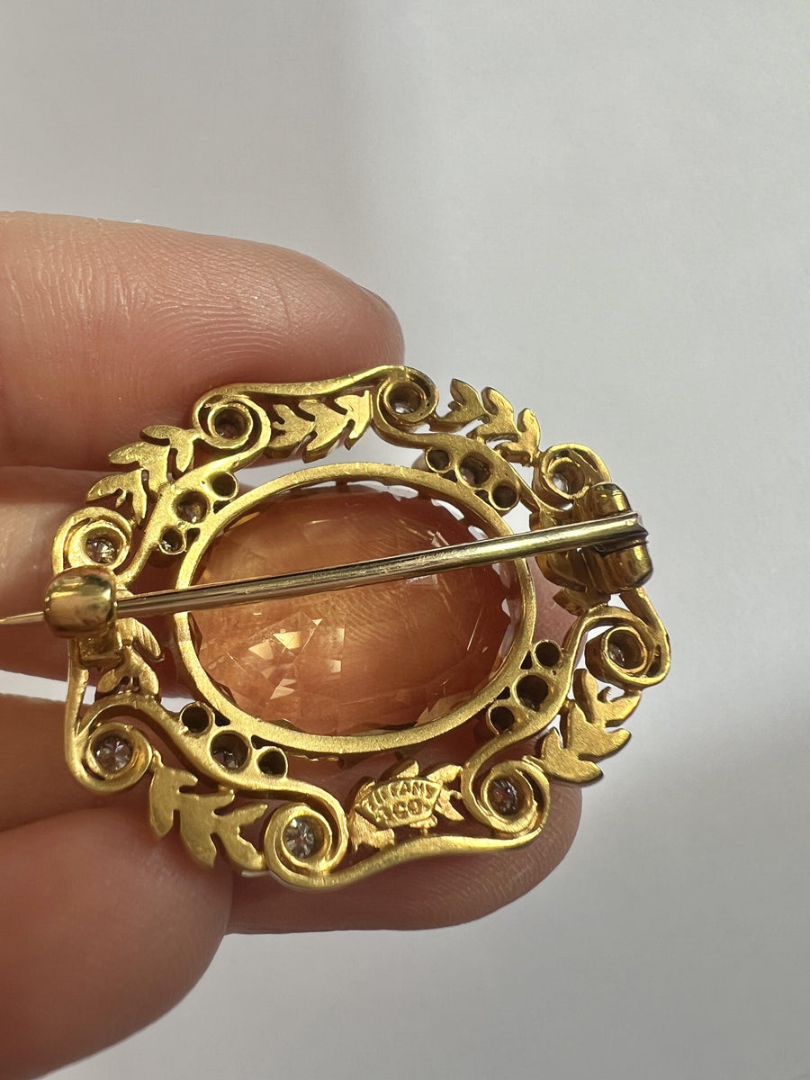 Louis Comfort Tiffany Gold Topaz Diamond Enamel Brooch