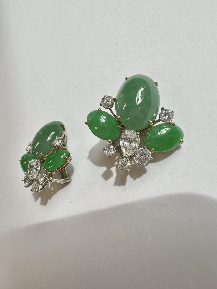 Oscar Heyman Jadeite and Diamonds Clip-on Earrings