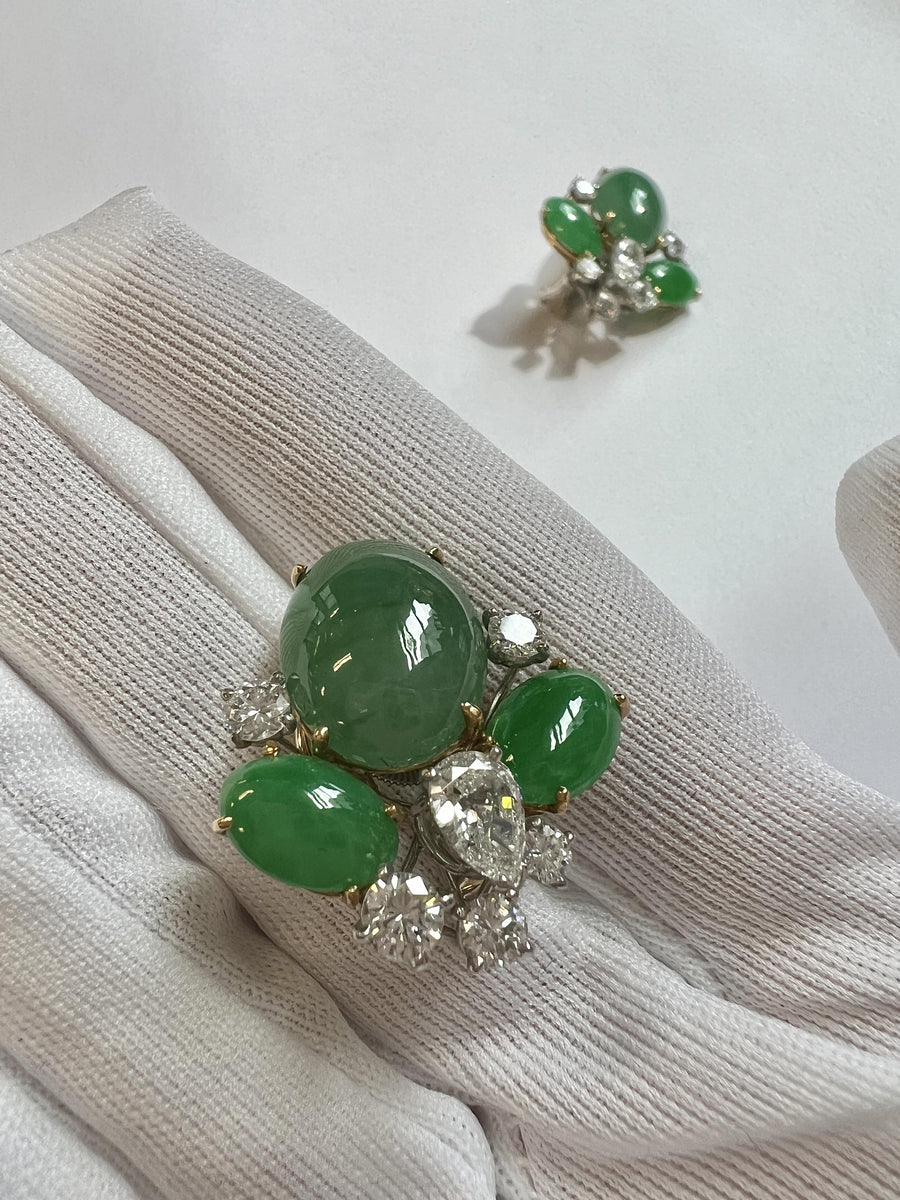 Oscar Heyman Jadeite and Diamonds Clip-on Earrings
