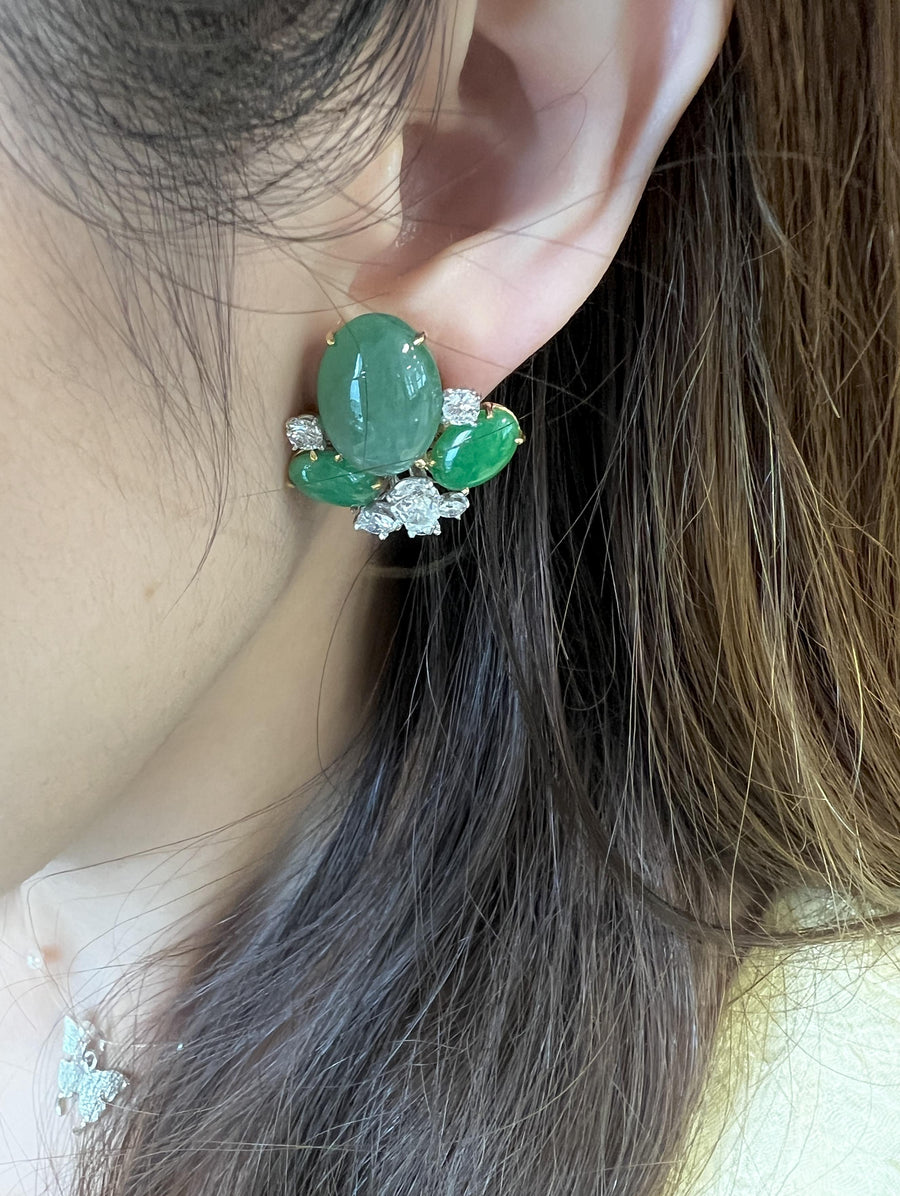 Oscar Heyman Jadeite and Diamonds Clip-on Earrings