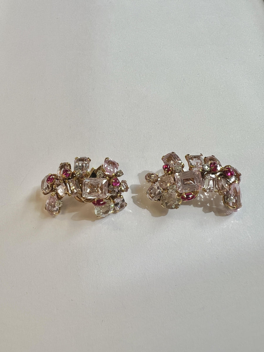 18k Gold, Kunzite, Ruby, Diamond Clip-on Earrings