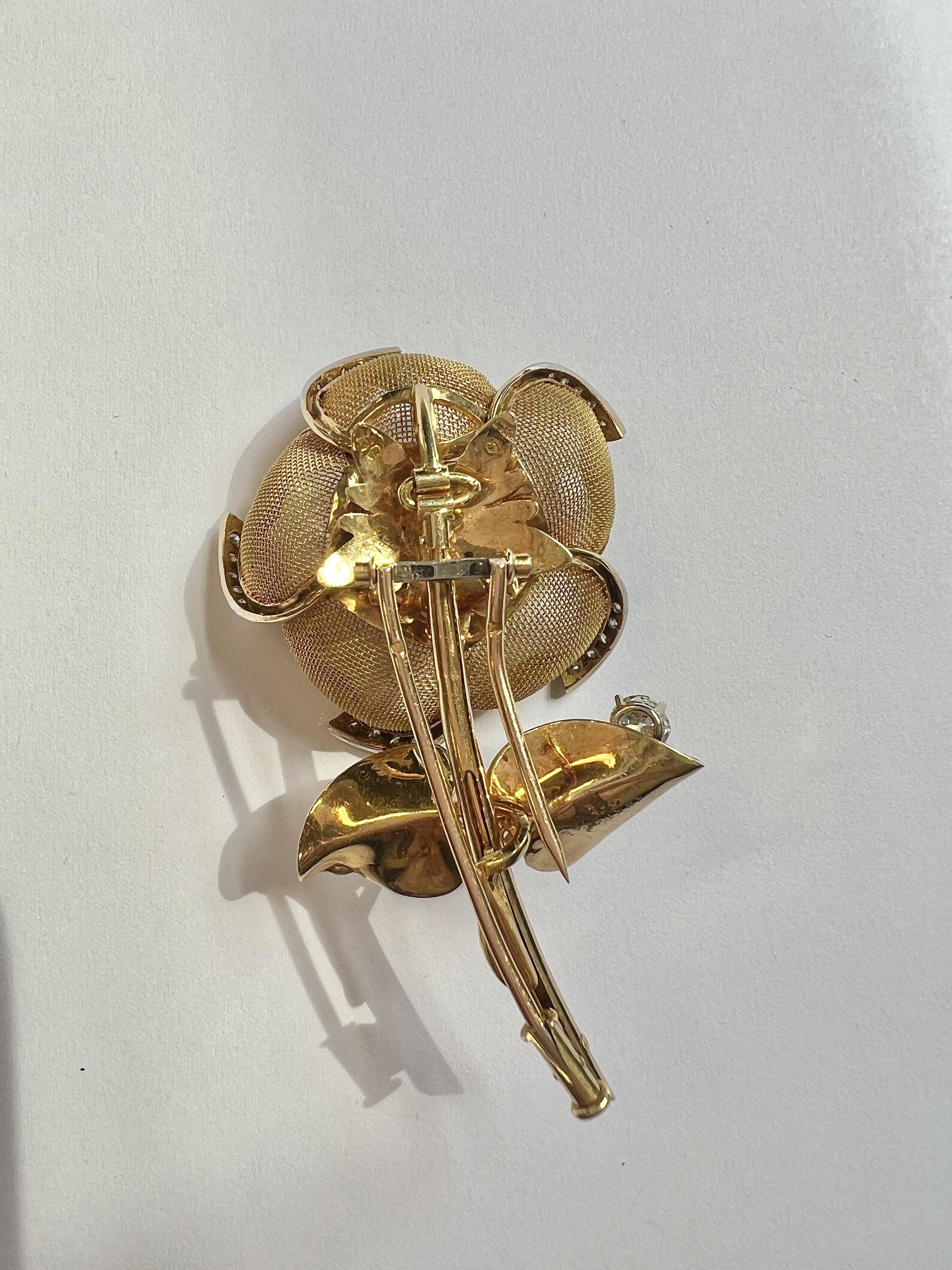 French 18k Gold Platinum Diamond 'En Tremblant' Brooch
