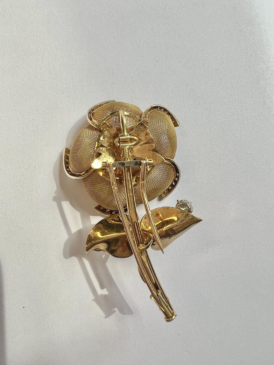 French 18k Gold Platinum Diamond 'En Tremblant' Brooch
