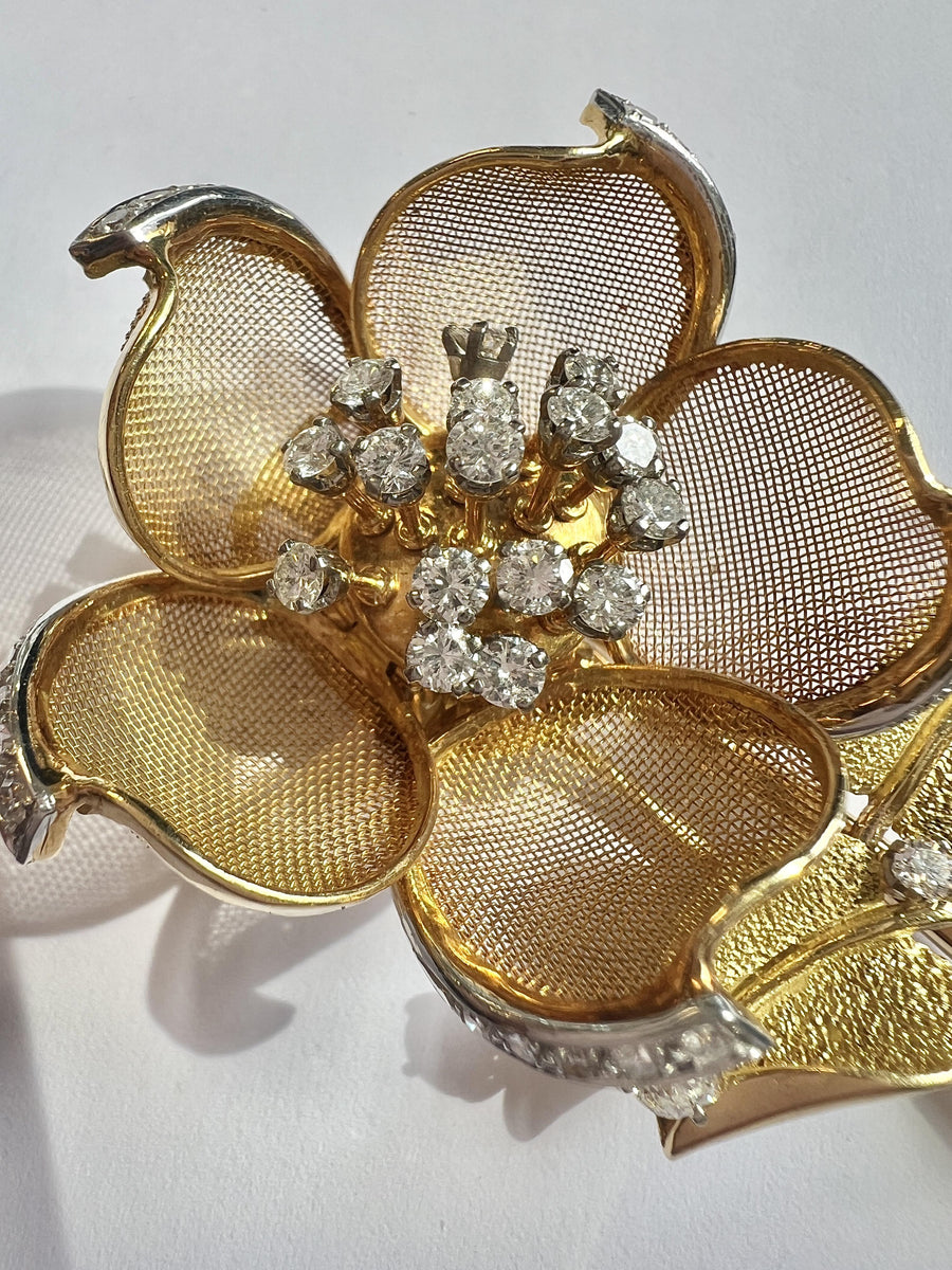 French 18k Gold Platinum Diamond 'En Tremblant' Brooch
