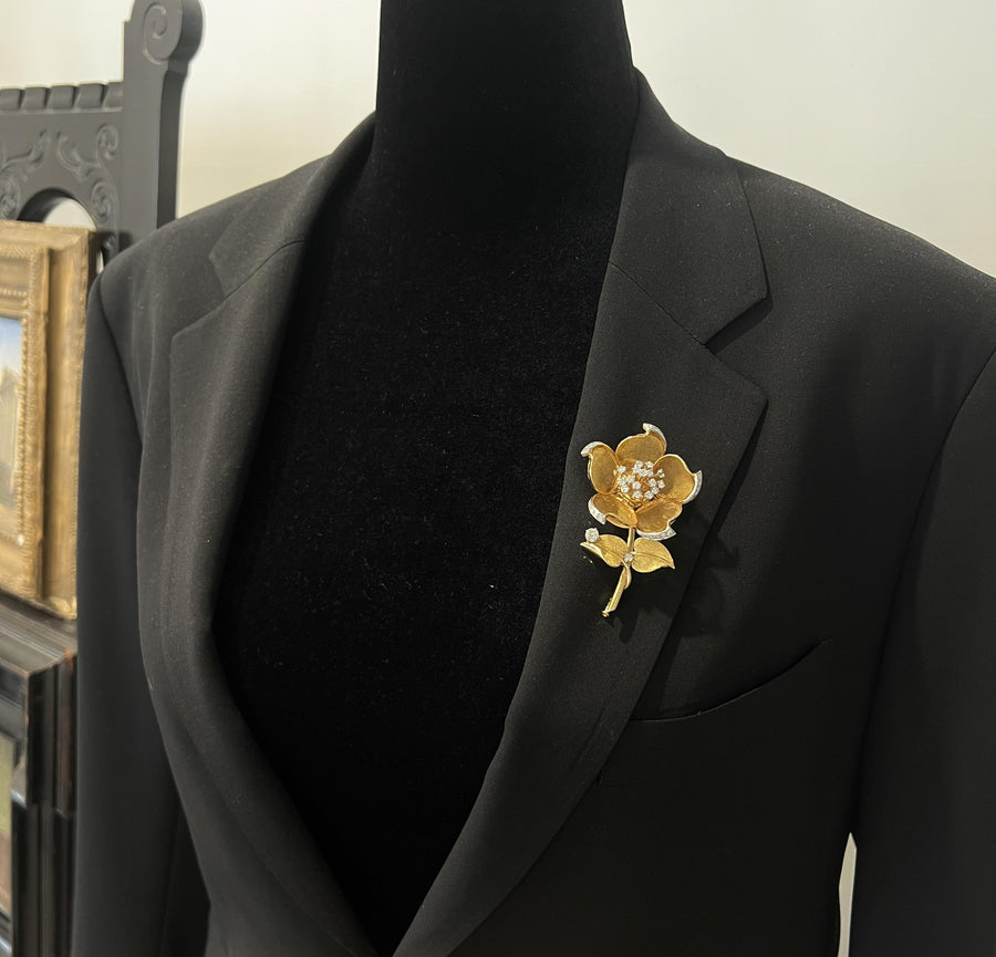 French 18k Gold Platinum Diamond 'En Tremblant' Brooch