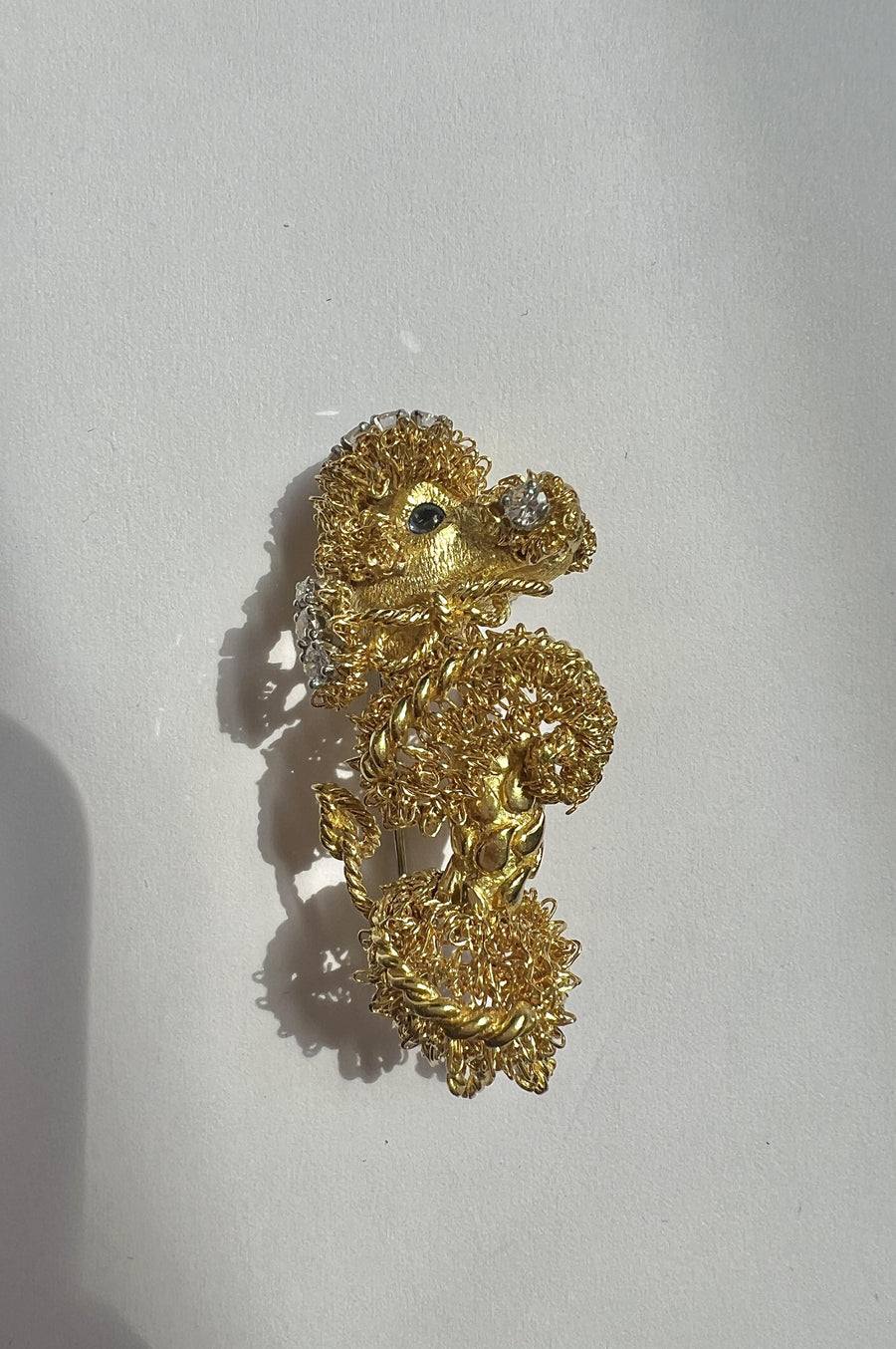 Gold Diamond Poodle Brooch