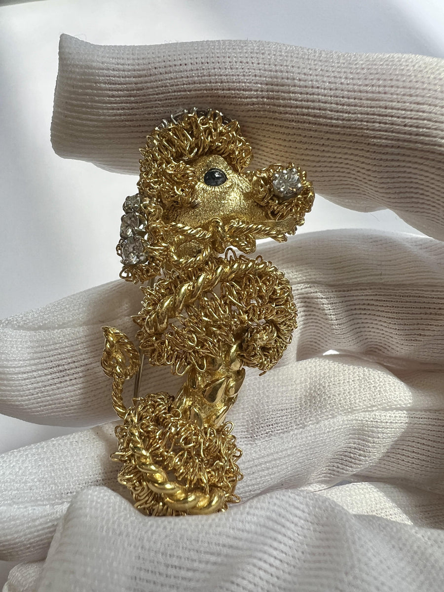 Gold Diamond Poodle Brooch