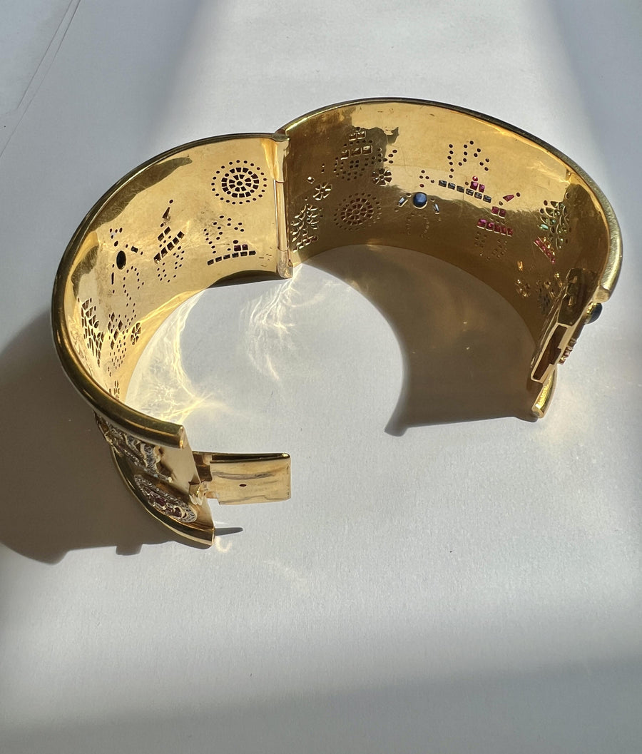 18k Gold Multicolor Gemstones Bangle Bracelet