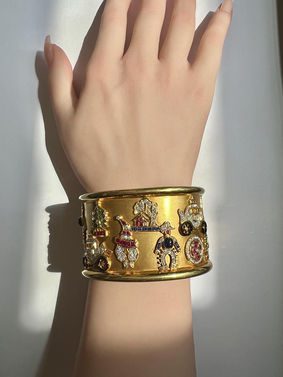 18k Gold Multicolor Gemstones Bangle Bracelet