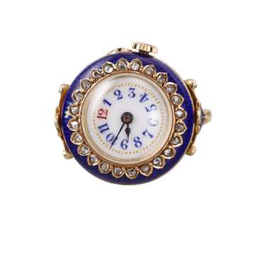Antique Georgian Gold Enamel Diamond Watch Ring