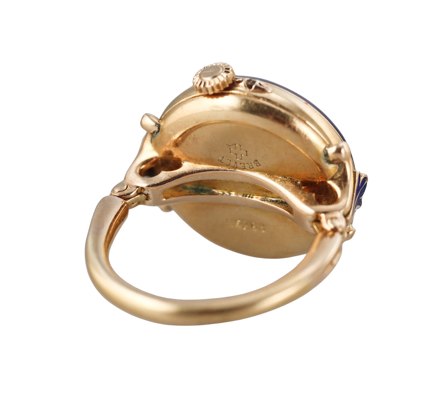 Antique Georgian Gold Enamel Diamond Watch Ring