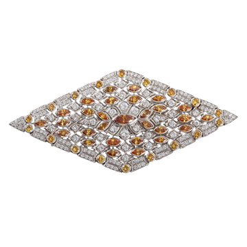Art Deco Filigree Fancy Diamond Platinum Brooch Pin