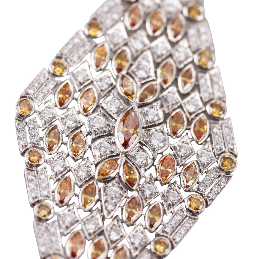 Art Deco Filigree Fancy Diamond Platinum Brooch Pin